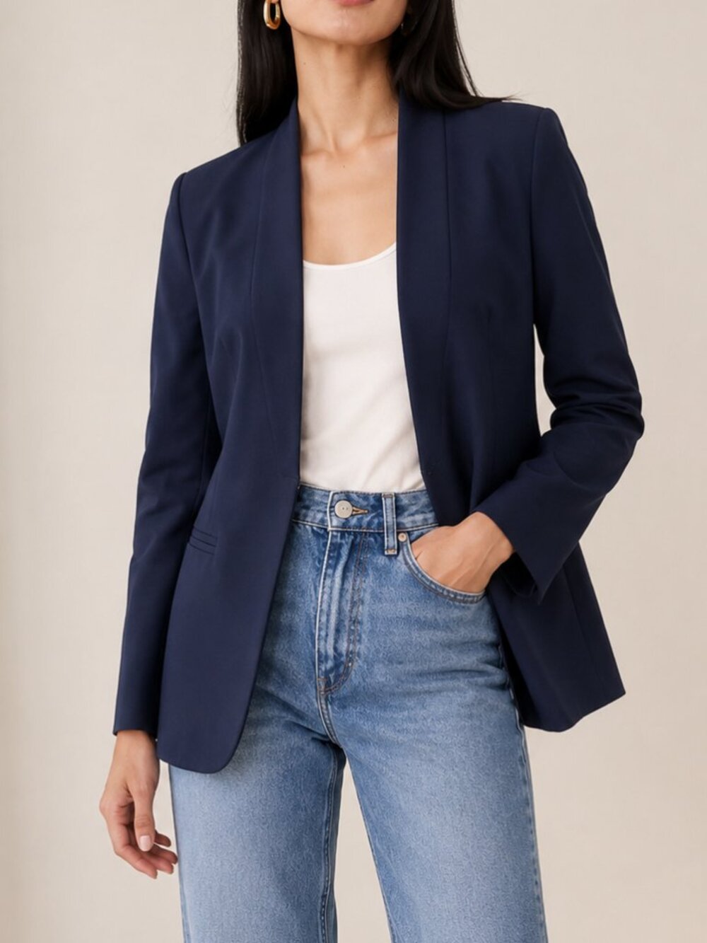 Banana Republic Navy Ponte Collarless Blazer Classic Tailored Stretch  XS New